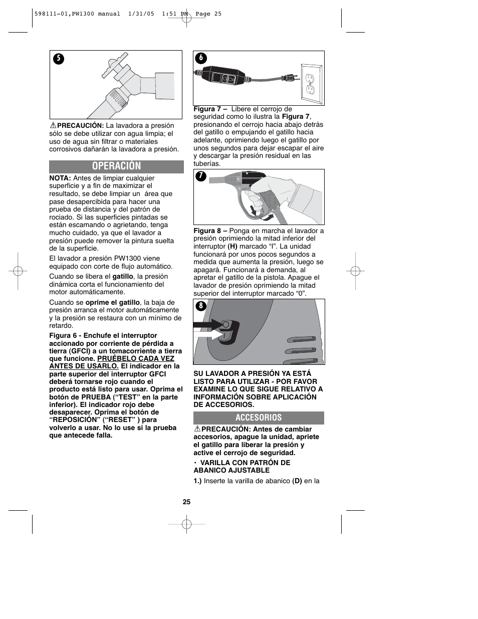 Operación | Black & Decker PW1300 User Manual | Page 25 / 35