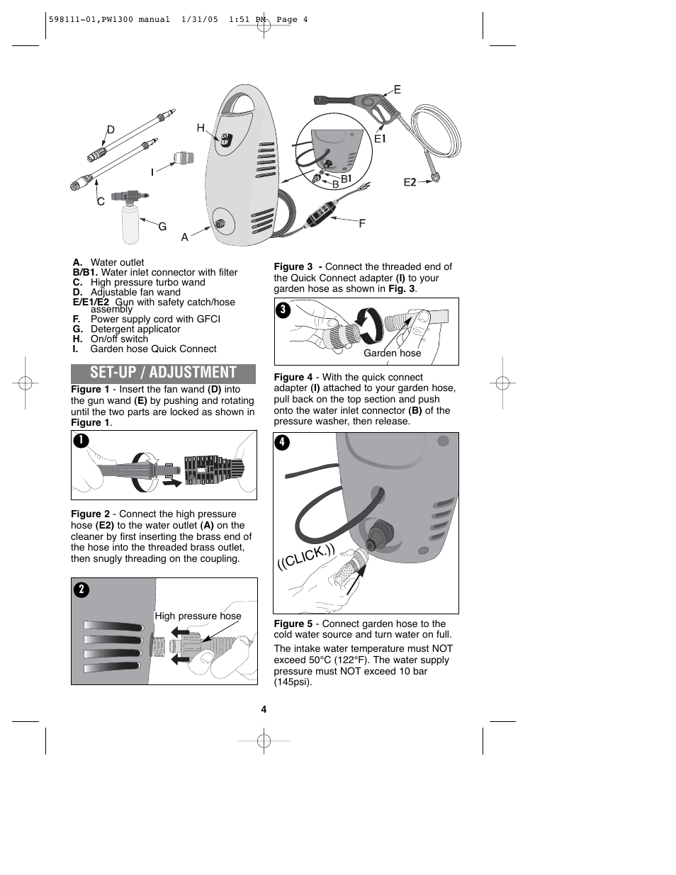 Set-up / adjustment | Black & Decker PW1300 User Manual | Page 4 / 35