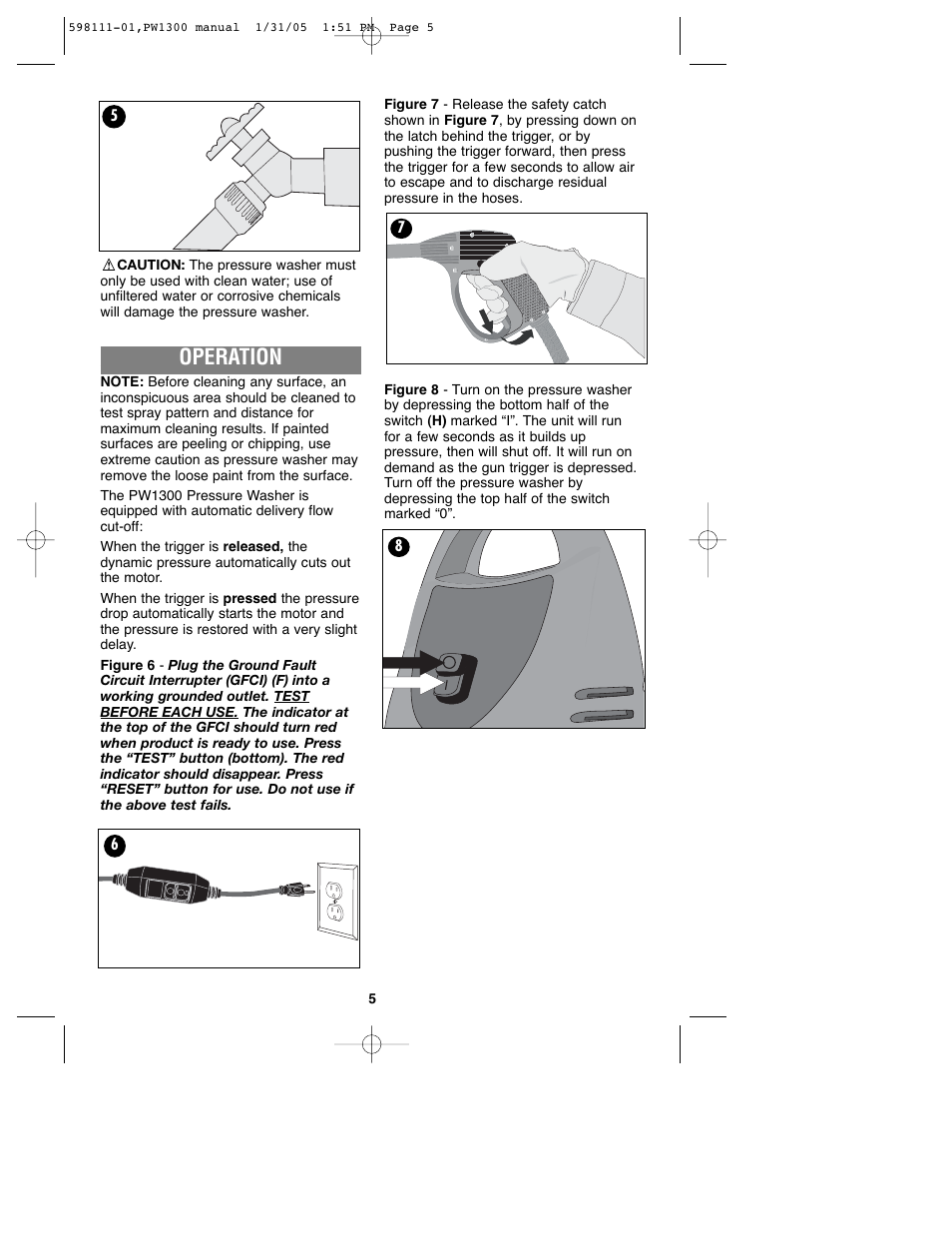 Operation | Black & Decker PW1300 User Manual | Page 5 / 35
