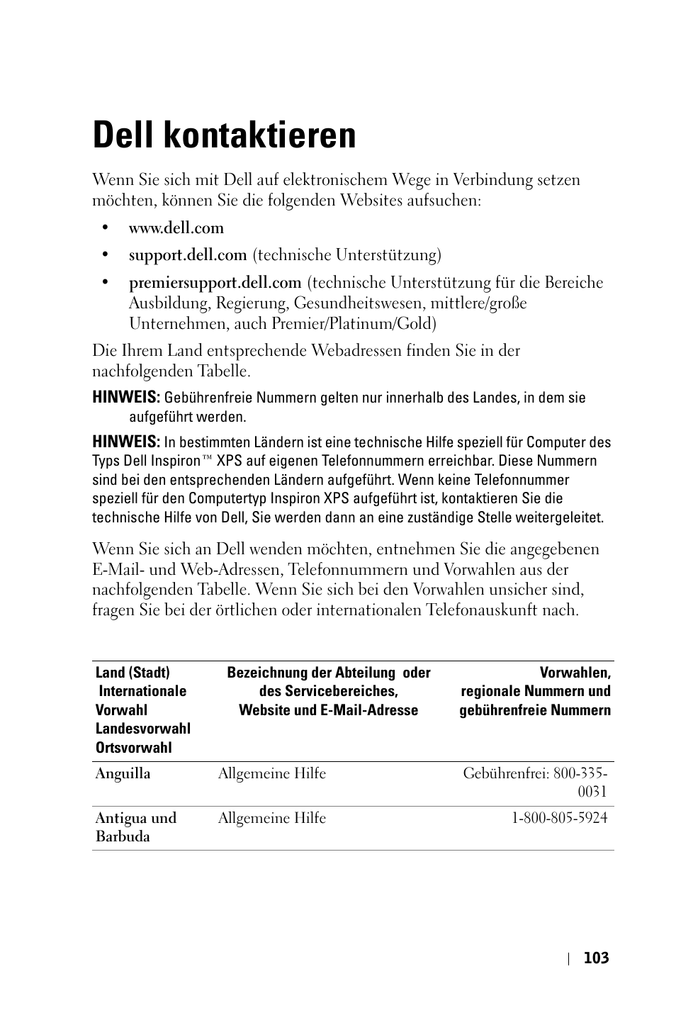 Dell kontaktieren | Dell 3400MP Projector User Manual | Page 103 / 570