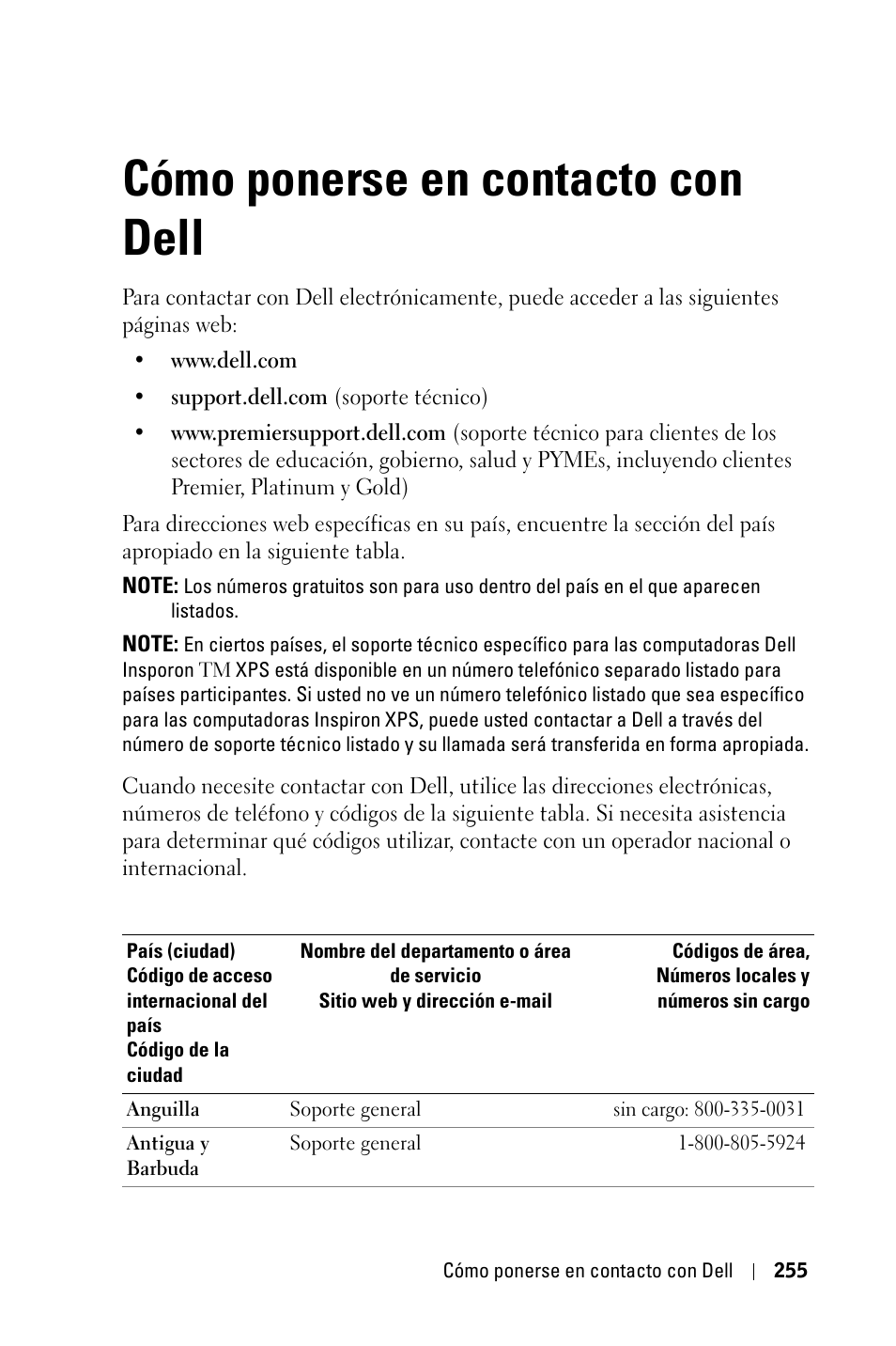 Cómo ponerse en contacto con dell | Dell 3400MP Projector User Manual | Page 255 / 570