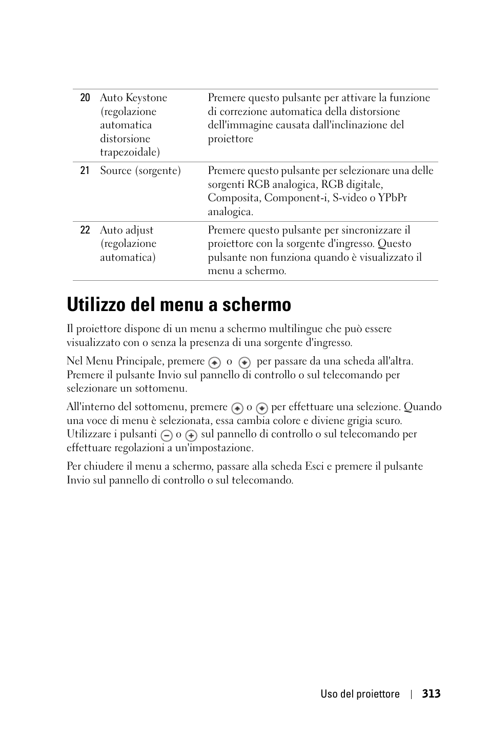 Utilizzo del menu a schermo | Dell 3400MP Projector User Manual | Page 313 / 570