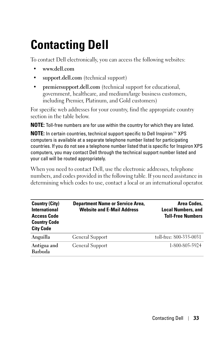 Contacting dell, Dell kontaktieren, Contacter dell | Contattare dell | Dell 3400MP Projector User Manual | Page 33 / 570