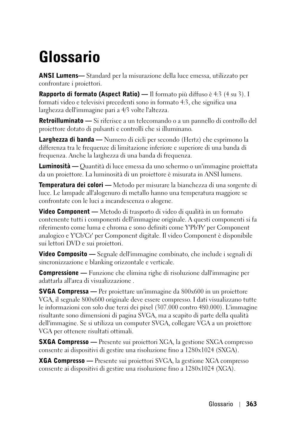 Glossario | Dell 3400MP Projector User Manual | Page 363 / 570