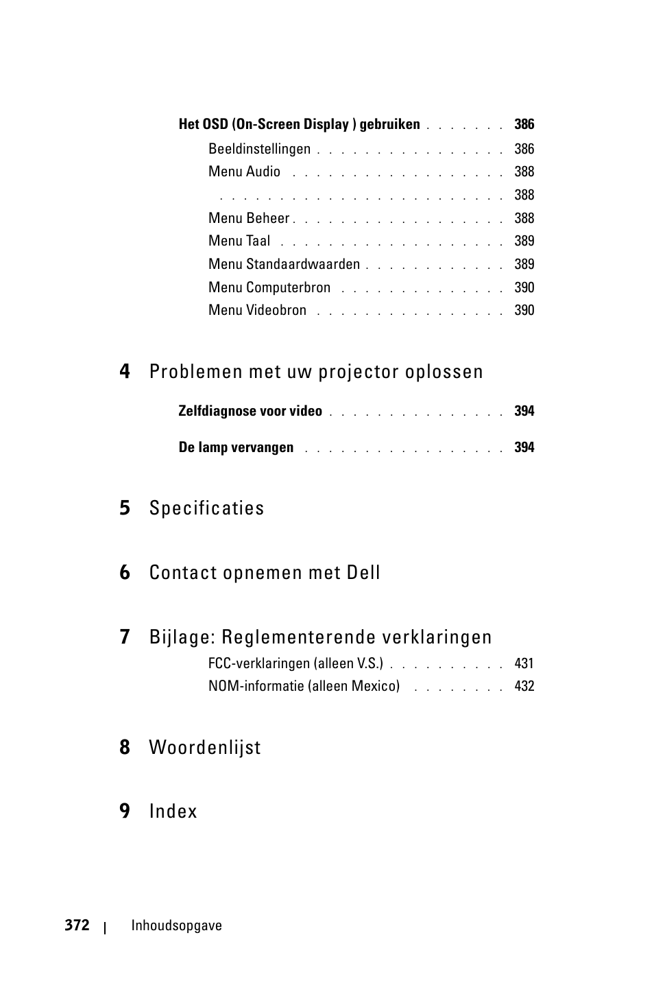 4problemen met uw projector oplossen, 8woordenlijst 9 index | Dell 3400MP Projector User Manual | Page 372 / 570
