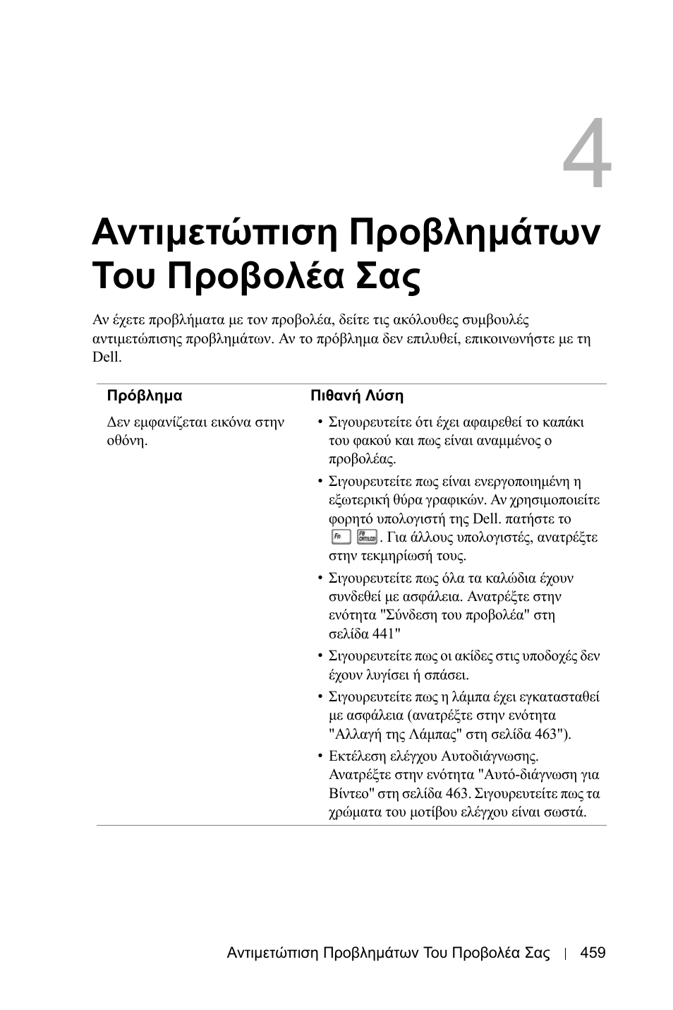 Αντιµετώπιση προβληµάτων του προβολέα σας | Dell 3400MP Projector User Manual | Page 459 / 570