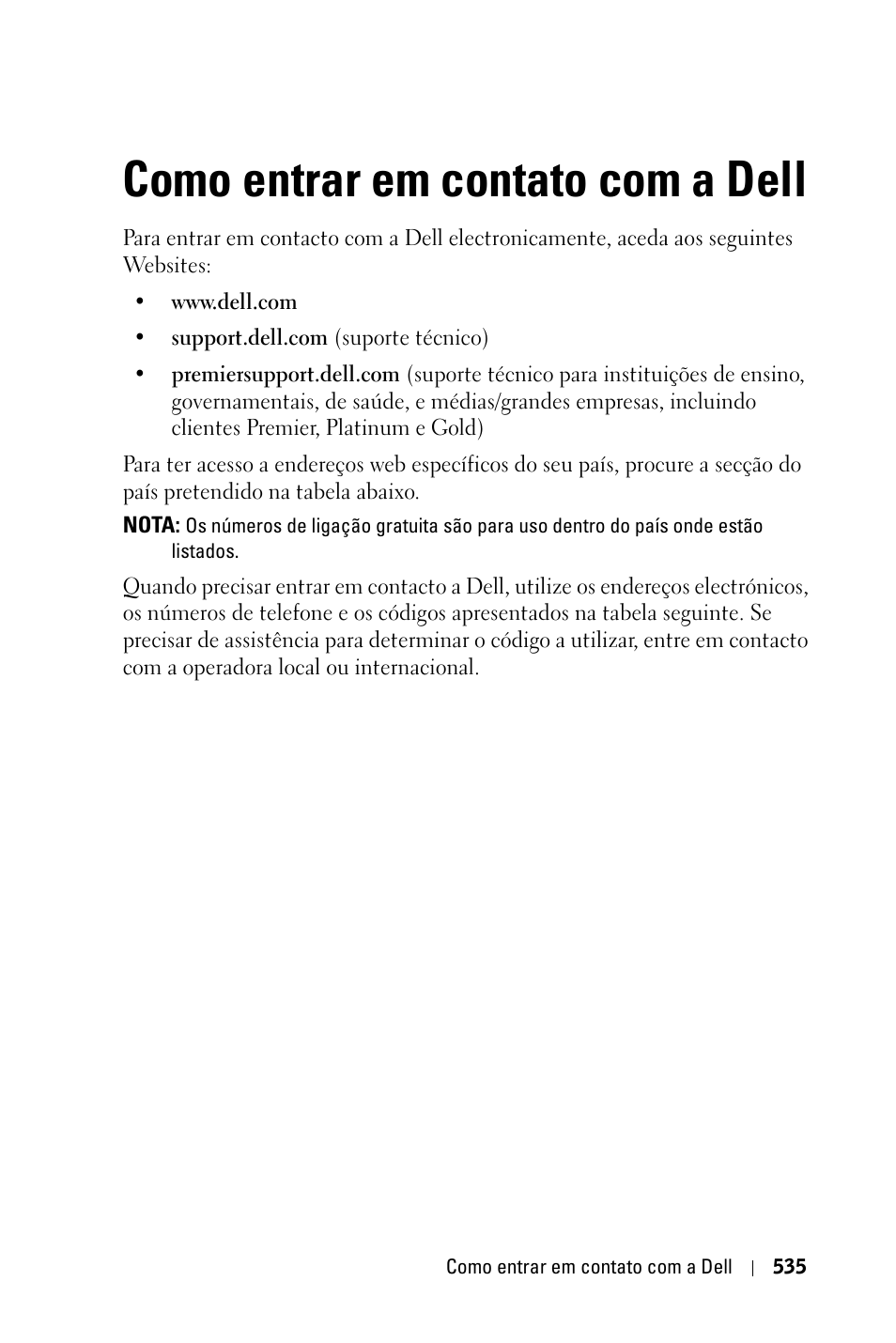 Como entrar em contato com a dell | Dell 3400MP Projector User Manual | Page 535 / 570