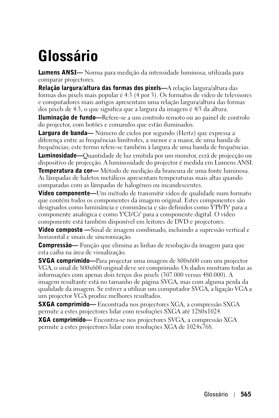 Glossário | Dell 3400MP Projector User Manual | Page 565 / 570