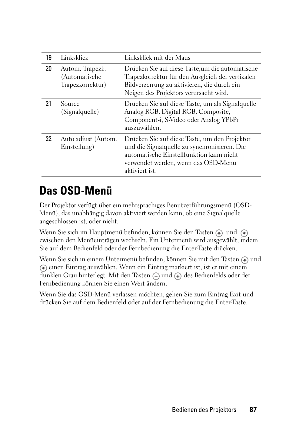 Das osd-menü | Dell 3400MP Projector User Manual | Page 87 / 570