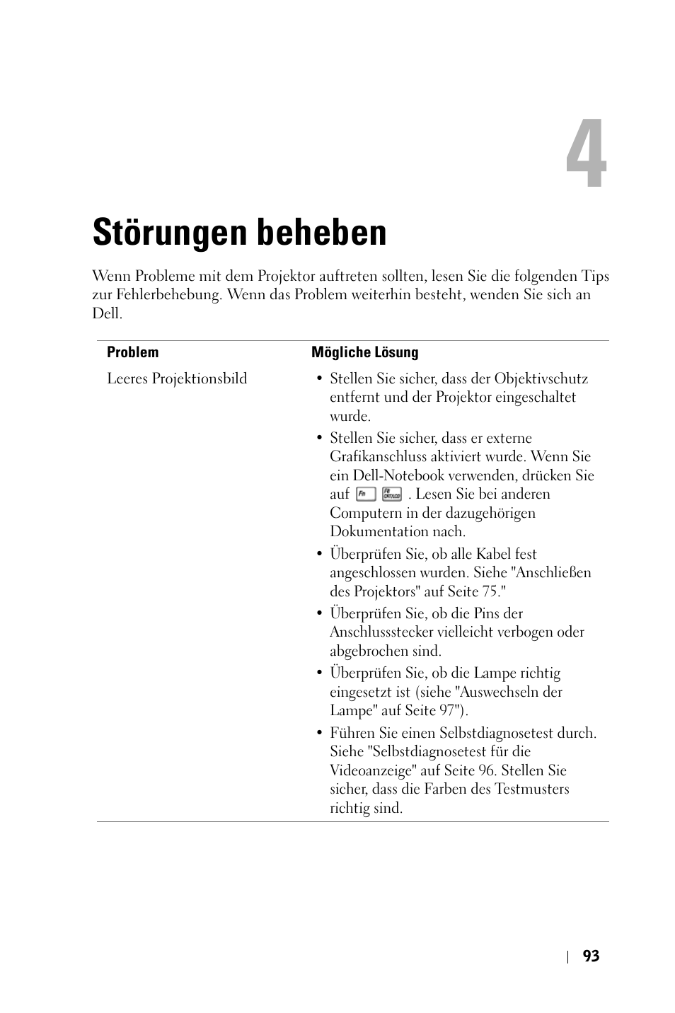 Störungen beheben | Dell 3400MP Projector User Manual | Page 93 / 570