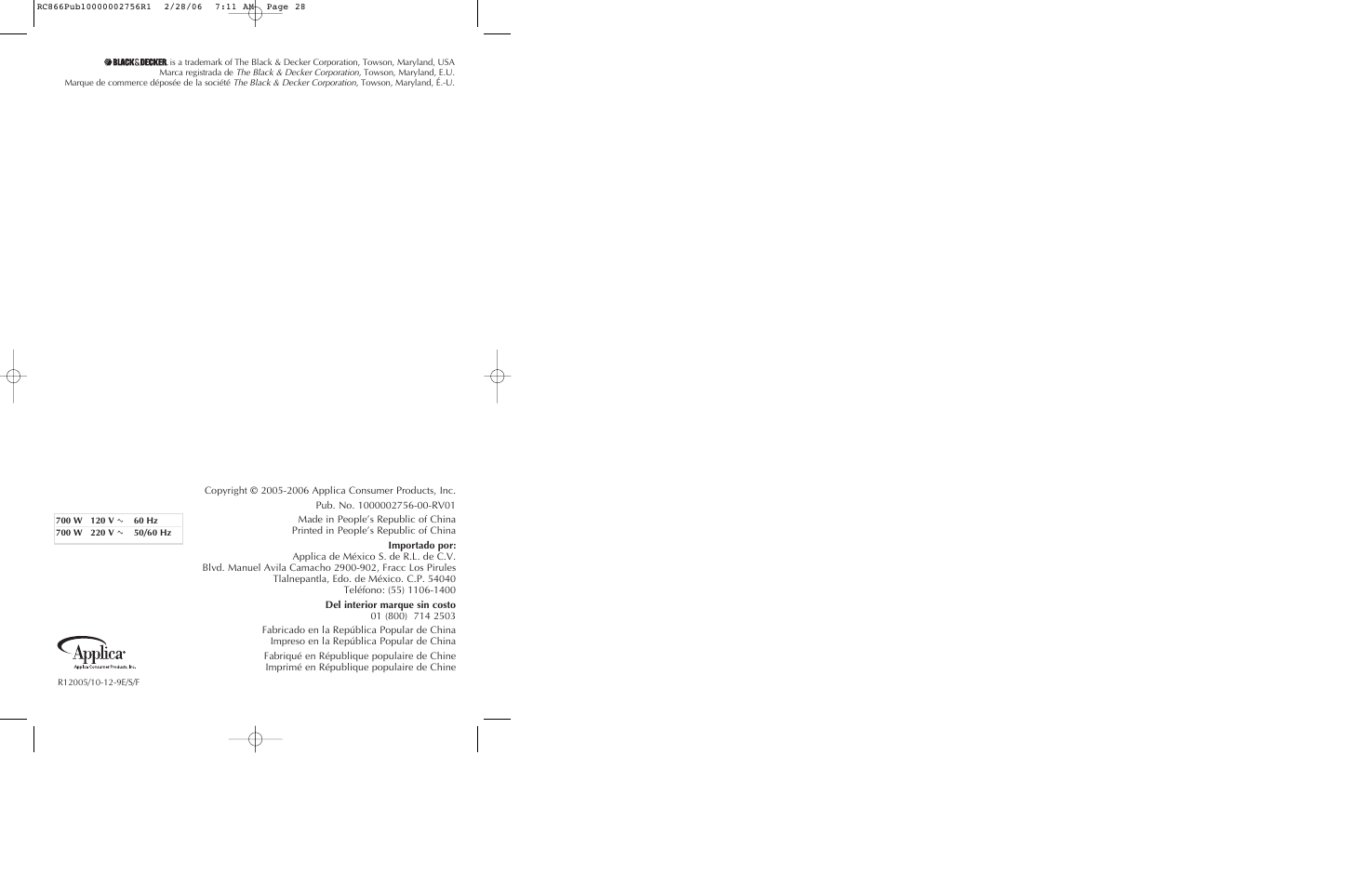 Black & Decker RC866 User Manual | Page 15 / 15