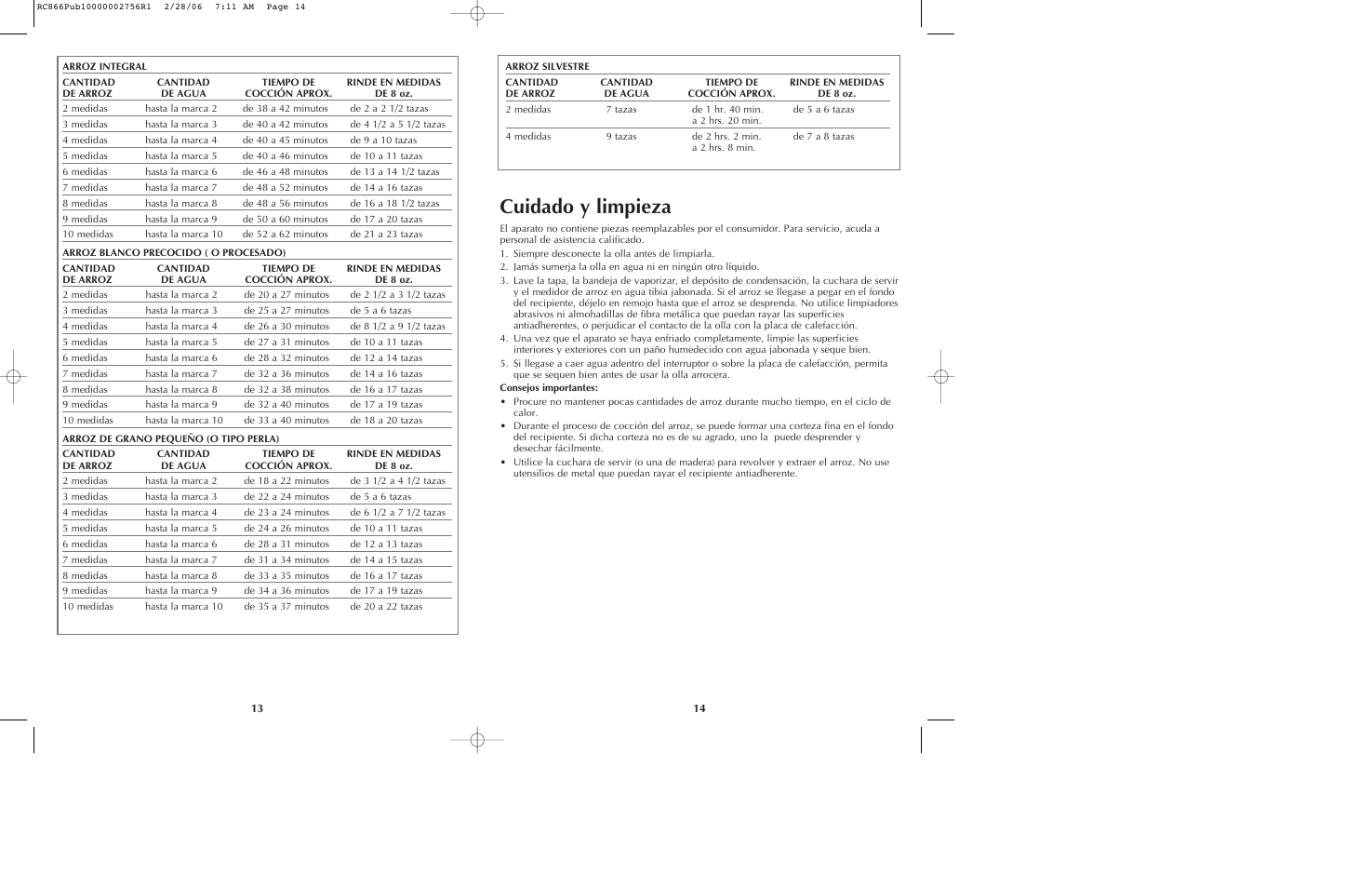 Cuidado y limpieza | Black & Decker RC866 User Manual | Page 8 / 15