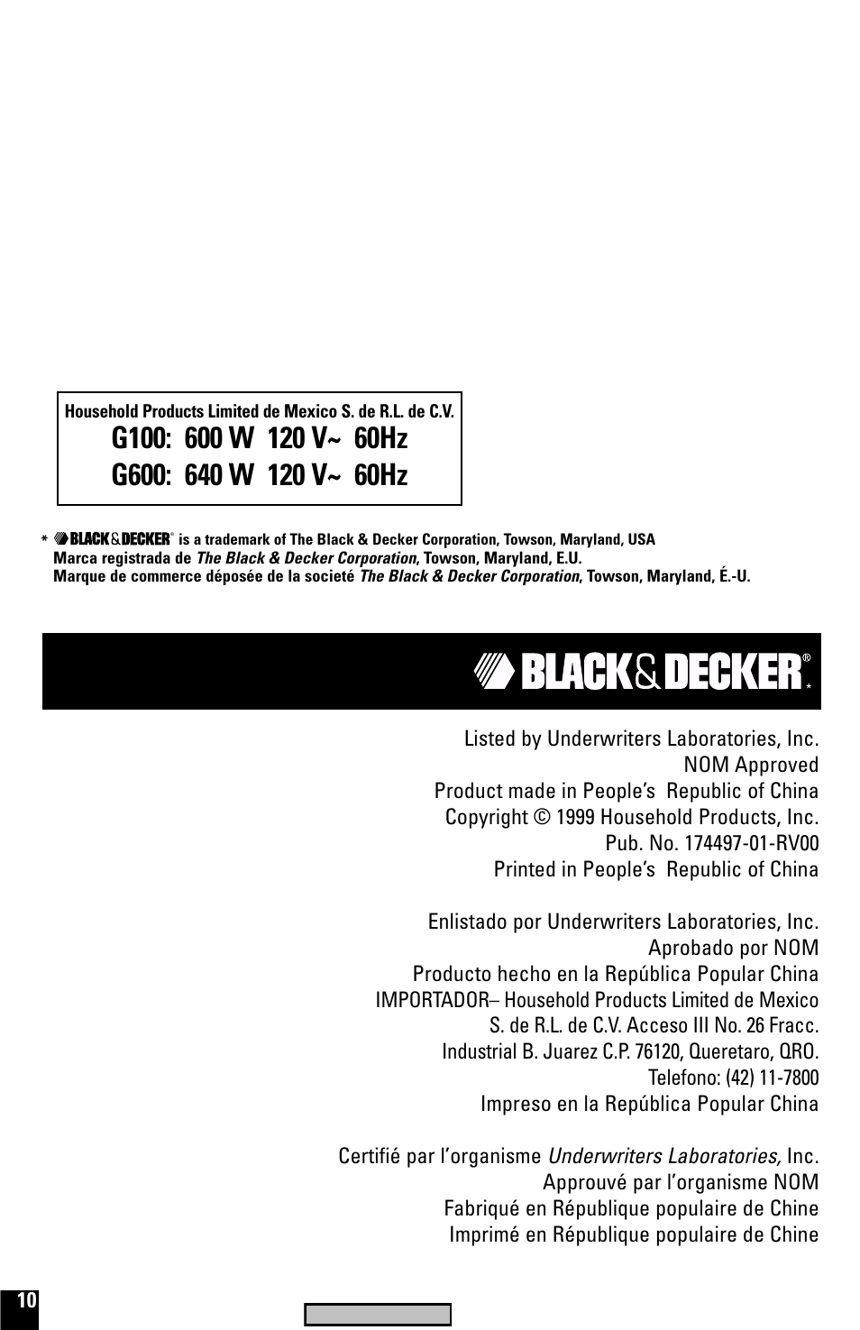 Black & Decker G600 User Manual | Page 10 / 10