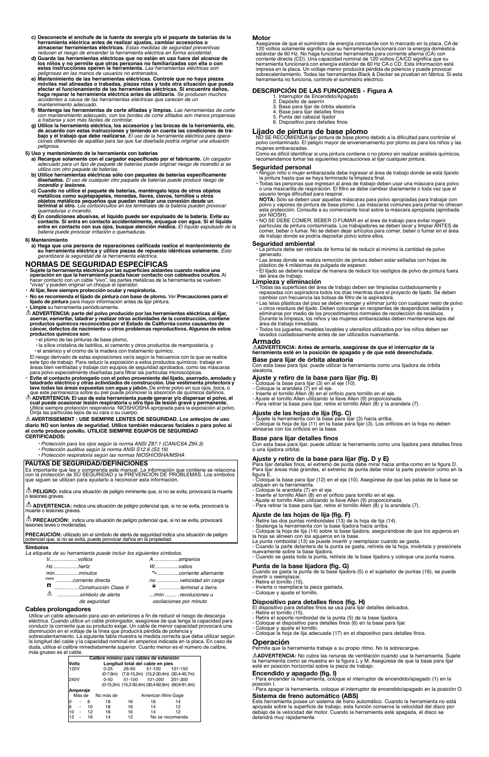 Normas de seguridad específicas, Lijado de pintura de base plomo, Armado | Operación | Black & Decker CYCLONE MS1000 User Manual | Page 6 / 7