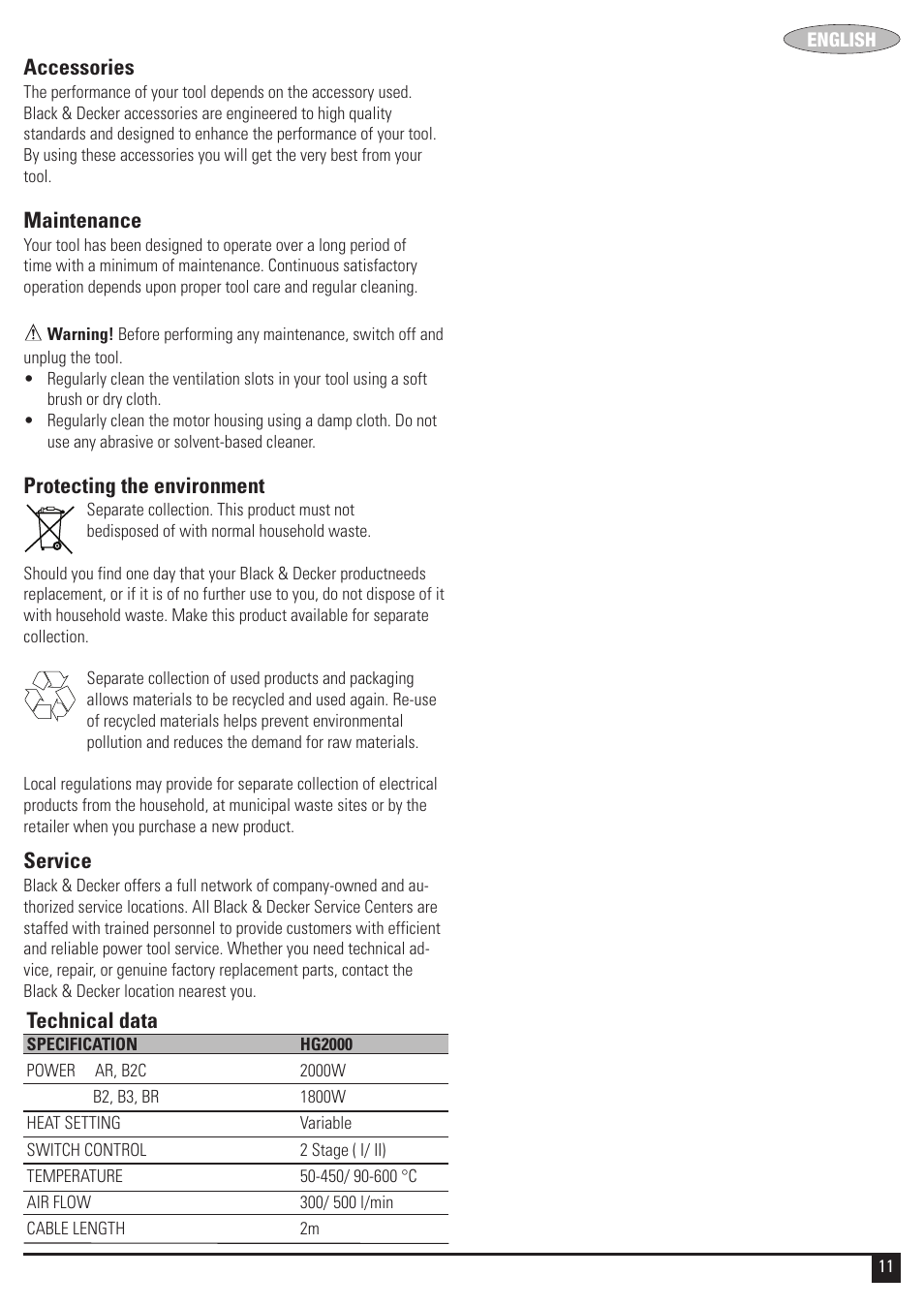 Black & Decker HG2000 User Manual | Page 11 / 12