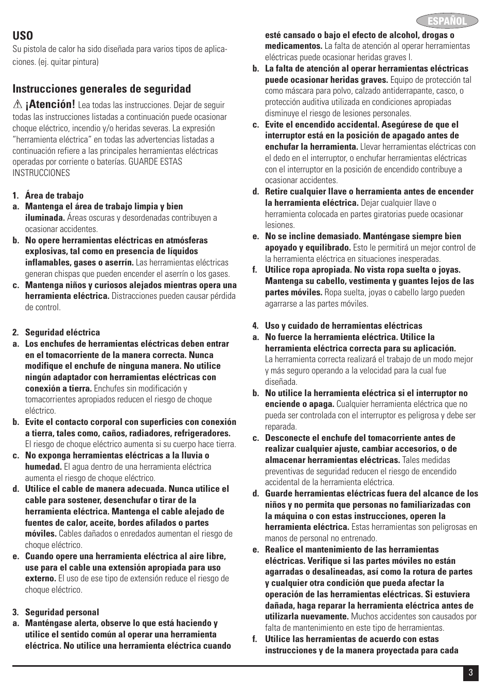 Instrucciones generales de seguridad ¡atención | Black & Decker HG2000 User Manual | Page 3 / 12