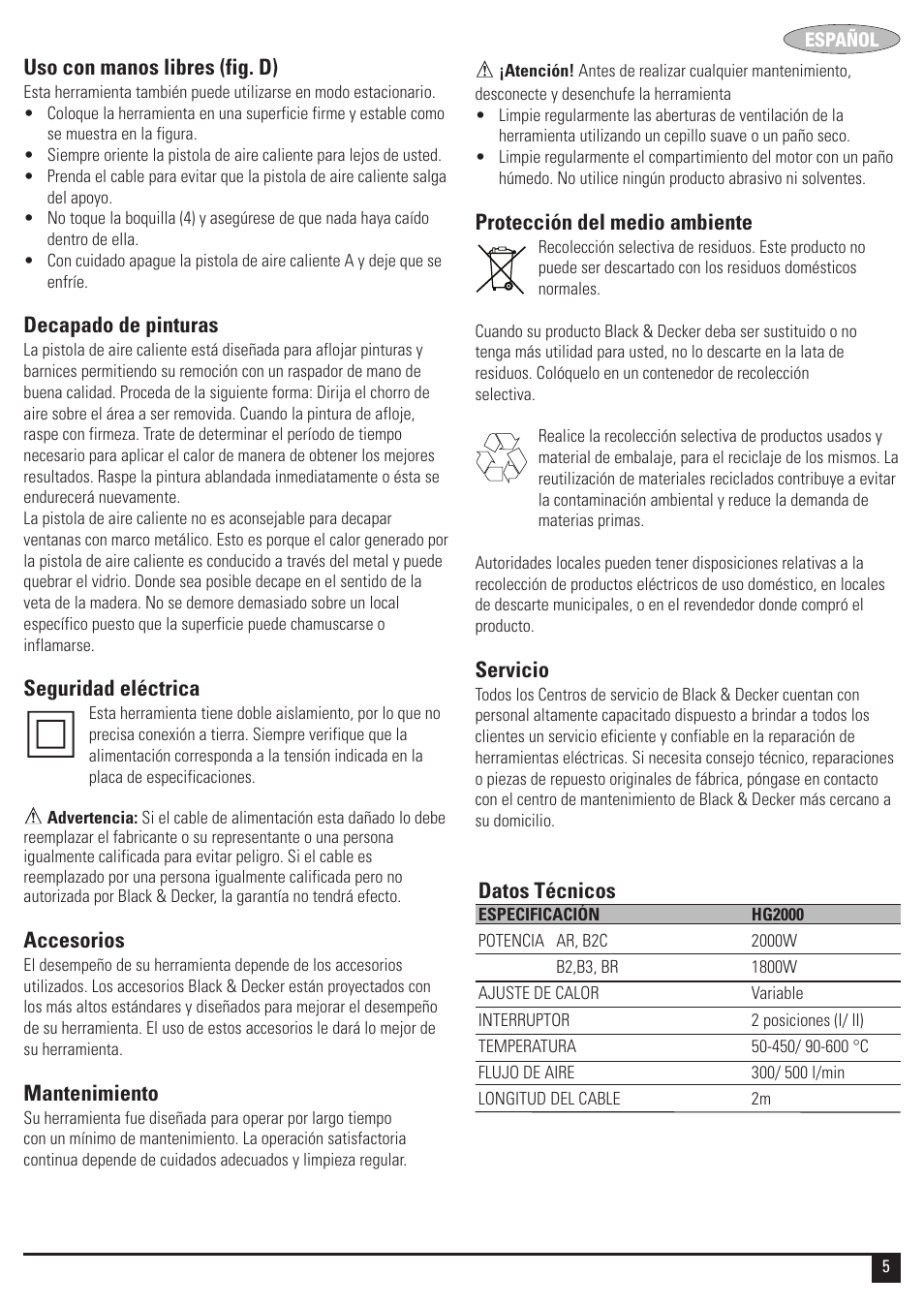 Black & Decker HG2000 User Manual | Page 5 / 12