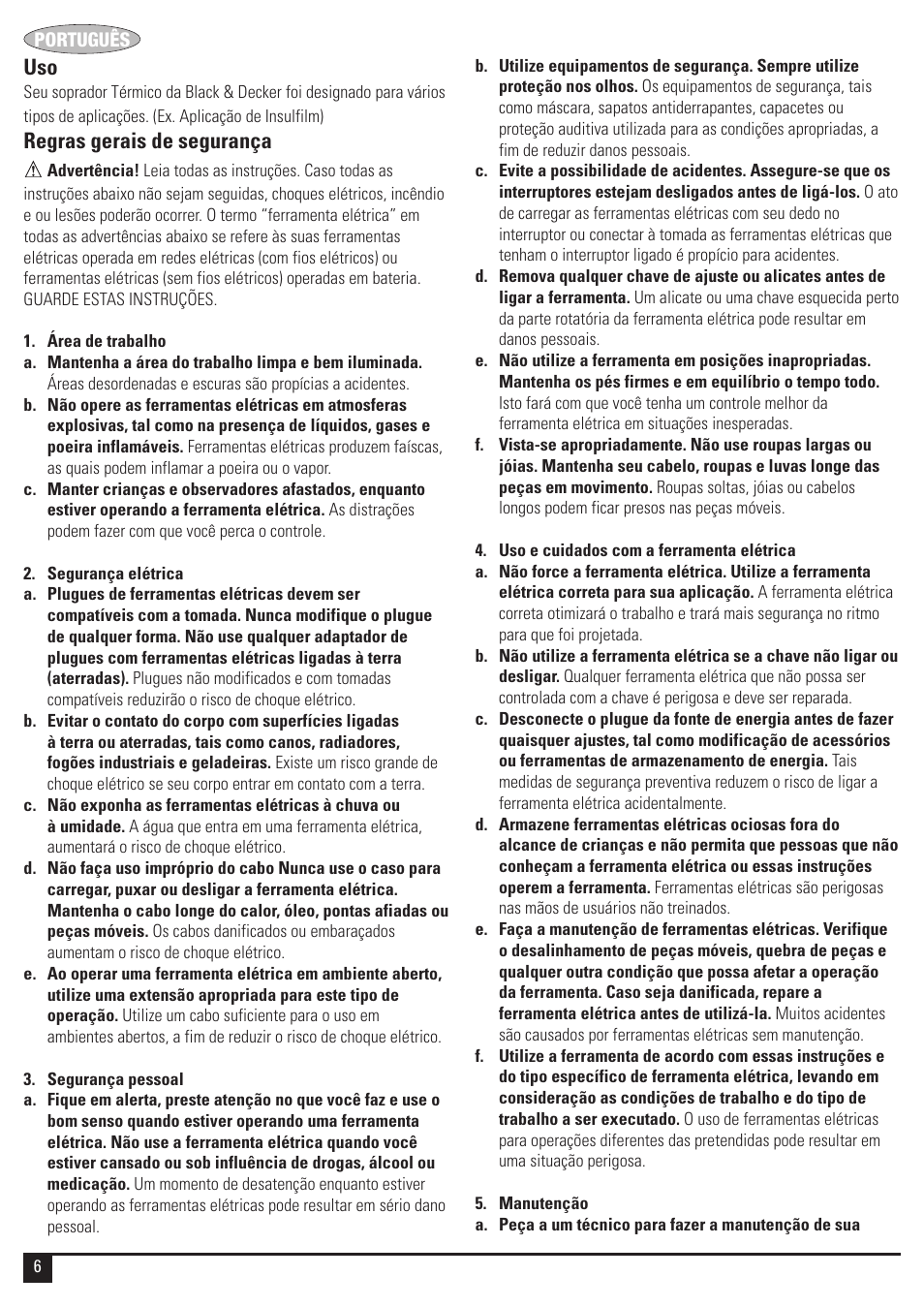 Regras gerais de segurança | Black & Decker HG2000 User Manual | Page 6 / 12