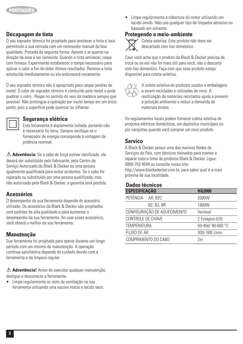 Black & Decker HG2000 User Manual | Page 8 / 12