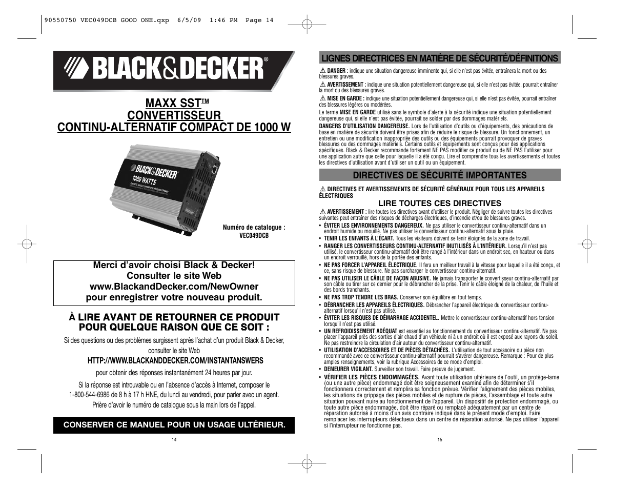 Maxx sst, Convertisseur continu-alternatif compact de 1000 w | Black & Decker Marine Battery User Manual | Page 8 / 22