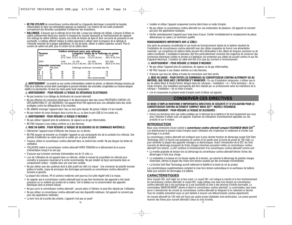 Conserver ces directives | Black & Decker Marine Battery User Manual | Page 9 / 22