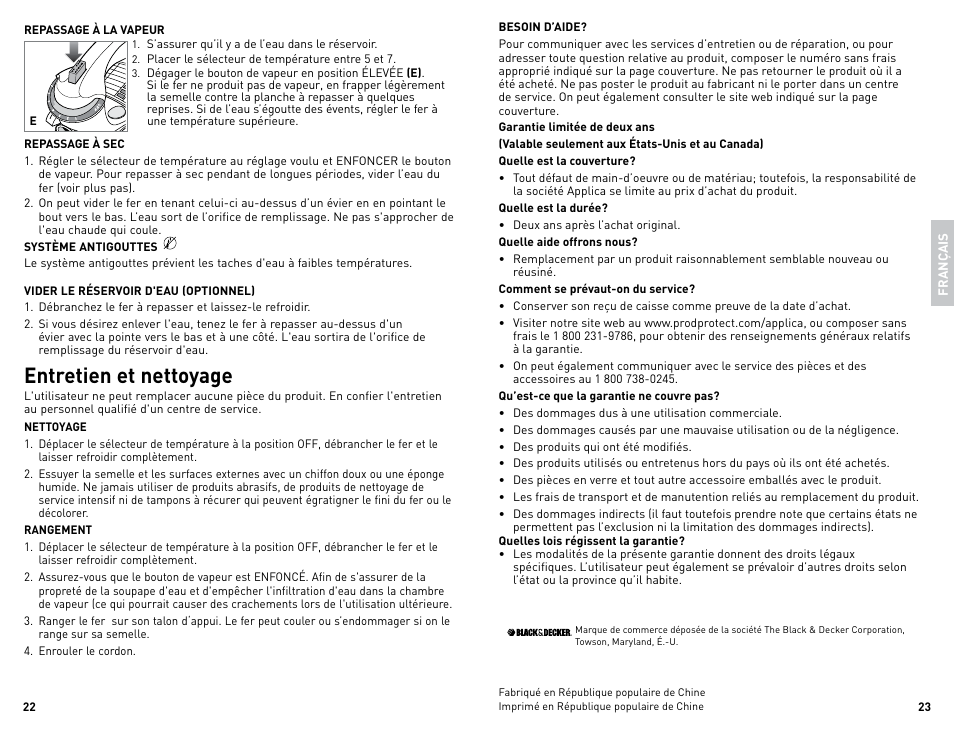 Entretien et nettoyage | Black & Decker Classic 4-7-50S User Manual | Page 12 / 13