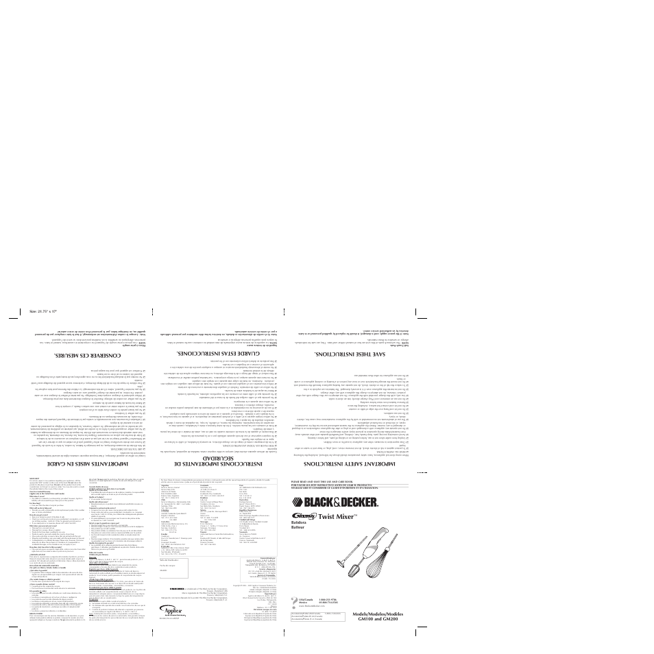 Black & Decker GM200 User Manual | 2 pages
