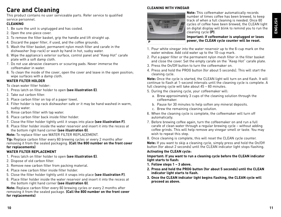 Care and cleaning | Black & Decker CM1010B User Manual | Page 6 / 19