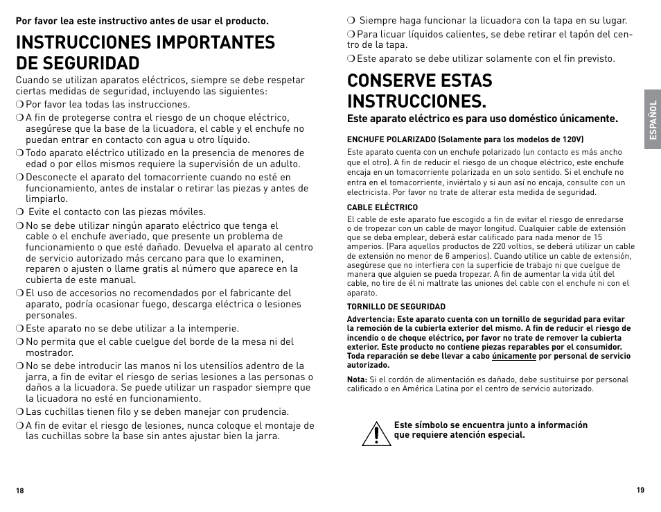 Instrucciones importantes de seguridad, Conserve estas instrucciones | Black & Decker CYCLONE BLC12650HUC User Manual | Page 10 / 19