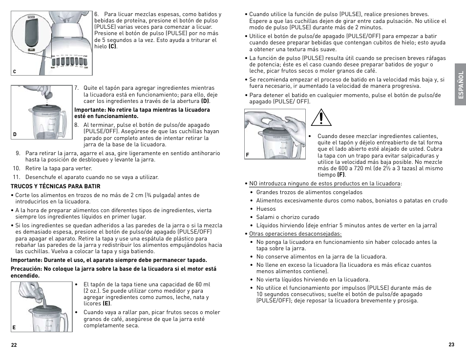 Cups ozs | Black & Decker CYCLONE BLC12650HUC User Manual | Page 12 / 19