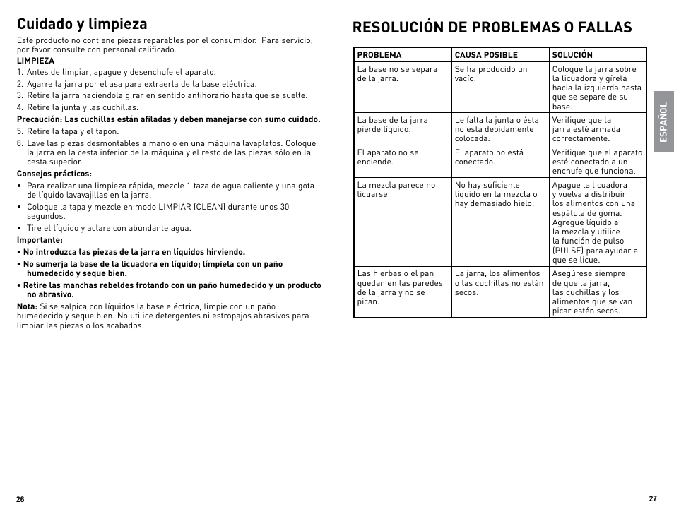Cuidado y limpieza, Resolución de problemas o fallas | Black & Decker CYCLONE BLC12650HUC User Manual | Page 14 / 19