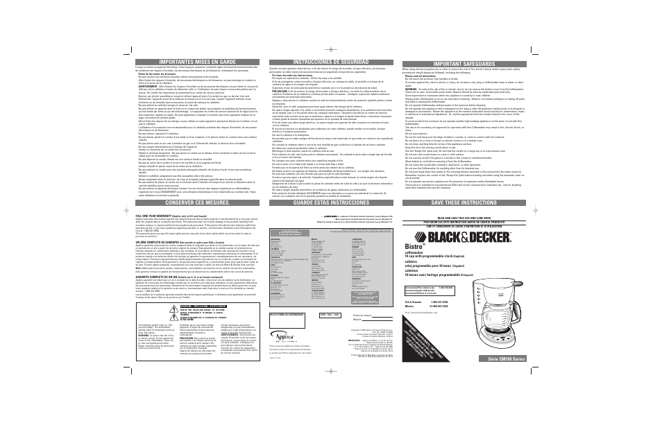 Black & Decker CM100 User Manual | 2 pages