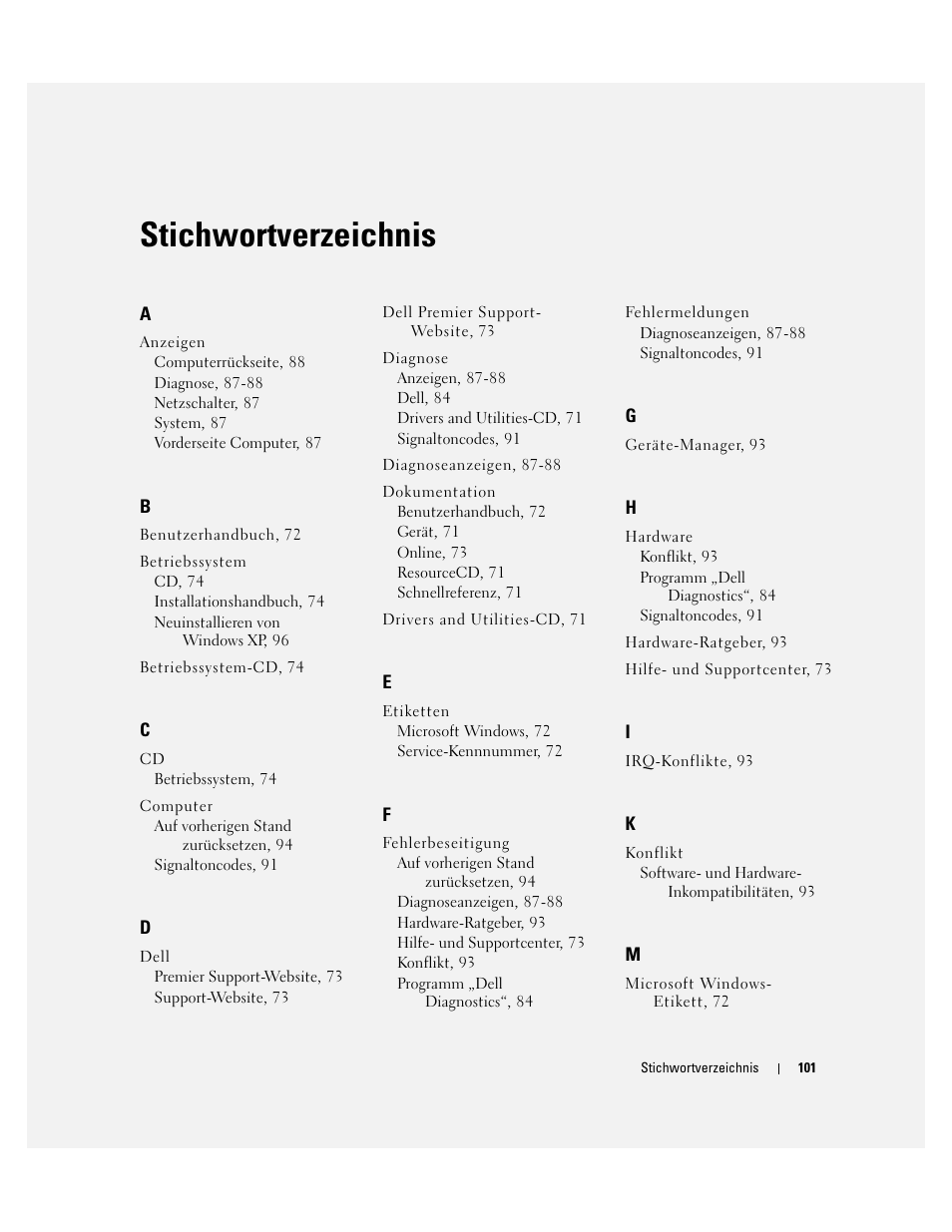 Stichwortverzeichnis | Dell OptiPlex 170L User Manual | Page 101 / 202