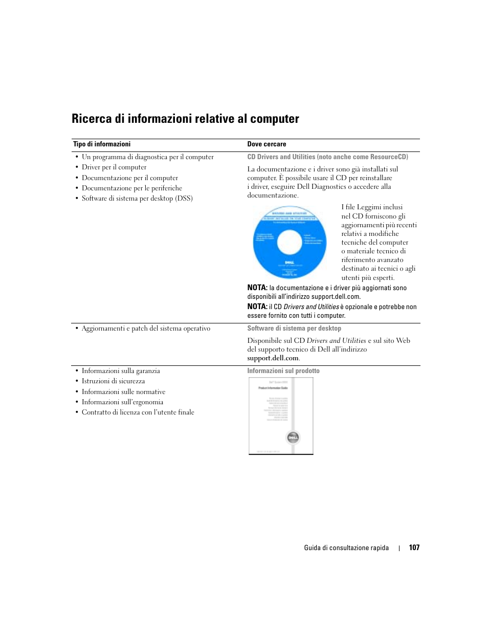 Ricerca di informazioni relative al computer | Dell OptiPlex 170L User Manual | Page 107 / 202