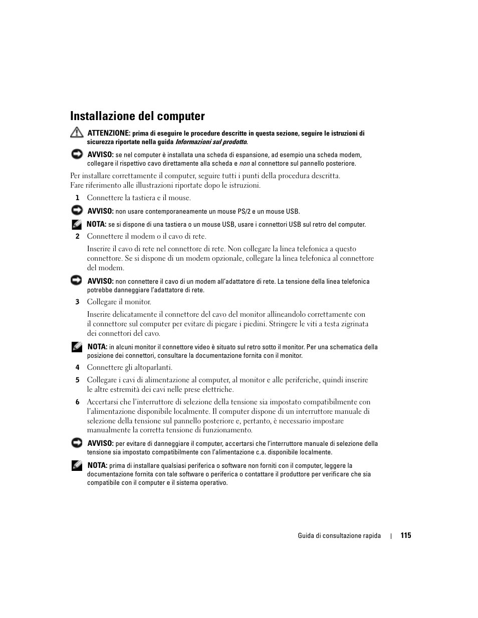 Installazione del computer | Dell OptiPlex 170L User Manual | Page 115 / 202