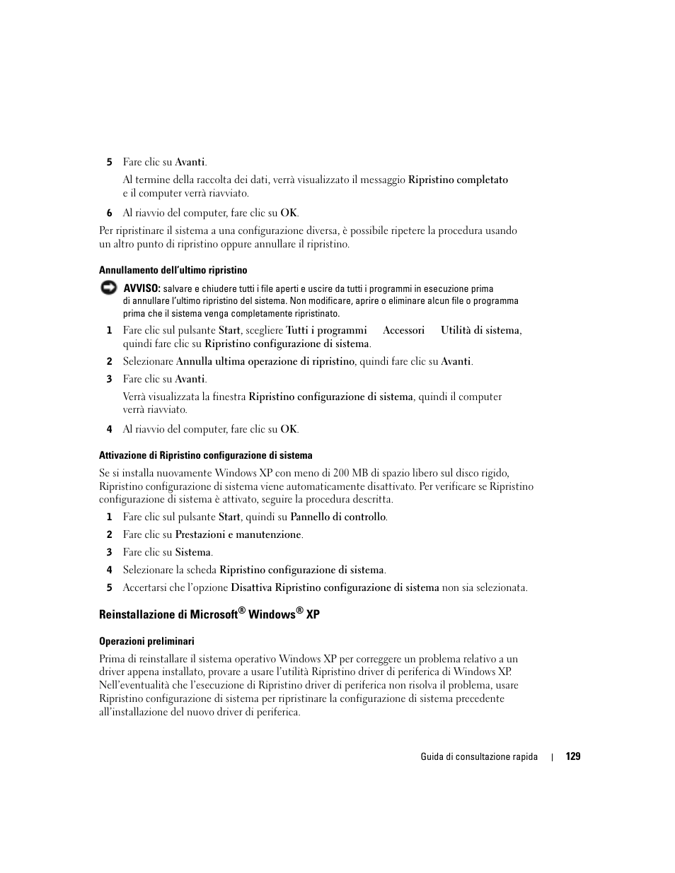 Reinstallazione di microsoft® windows® xp, Reinstallazione di microsoft | Dell OptiPlex 170L User Manual | Page 129 / 202