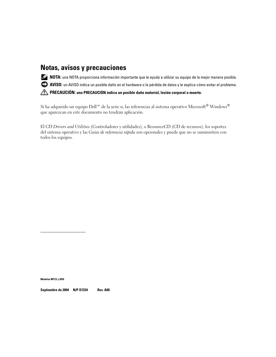 Notas, avisos y precauciones | Dell OptiPlex 170L User Manual | Page 138 / 202