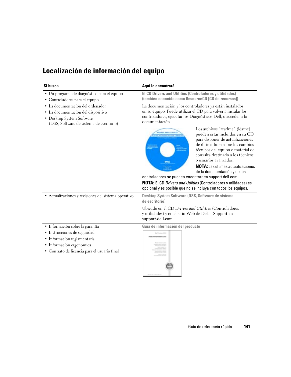 Localización de información del equipo | Dell OptiPlex 170L User Manual | Page 141 / 202