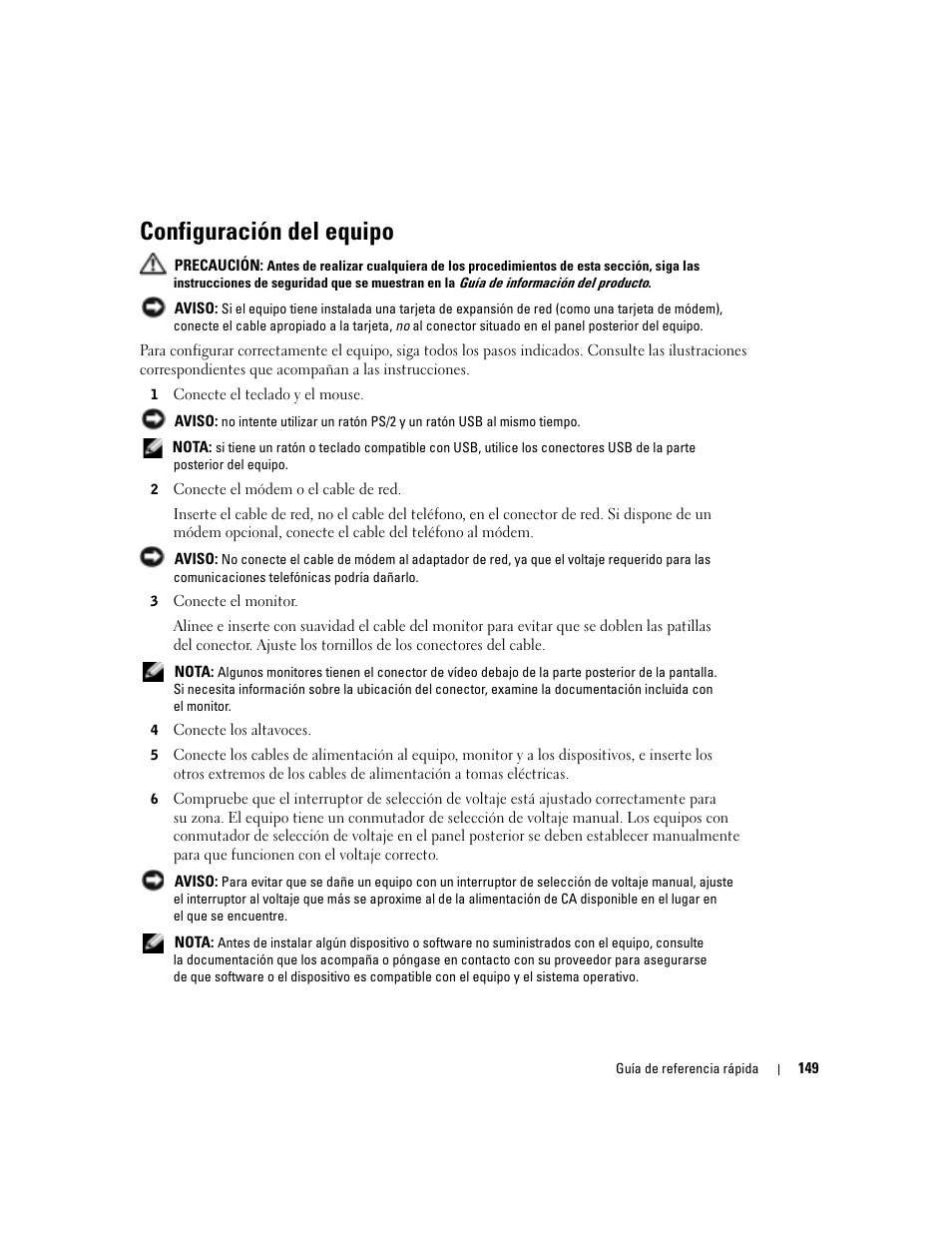 Configuración del equipo | Dell OptiPlex 170L User Manual | Page 149 / 202