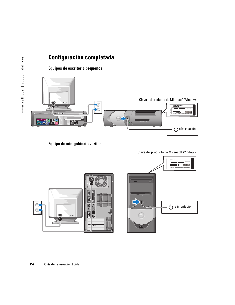 Configuración completada, Equipos de escritorio pequeños, Equipo de minigabinete vertical | Dell OptiPlex 170L User Manual | Page 152 / 202