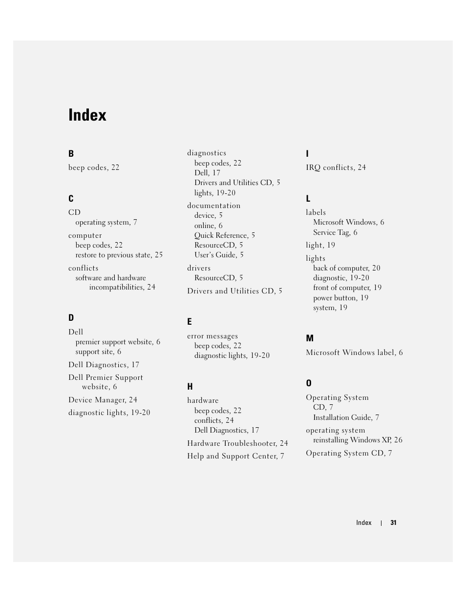 Index | Dell OptiPlex 170L User Manual | Page 31 / 202