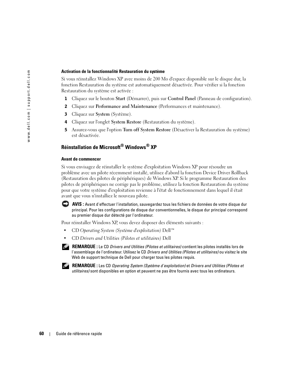 Réinstallation de microsoft® windows® xp, Réinstallation de microsoft | Dell OptiPlex 170L User Manual | Page 60 / 202