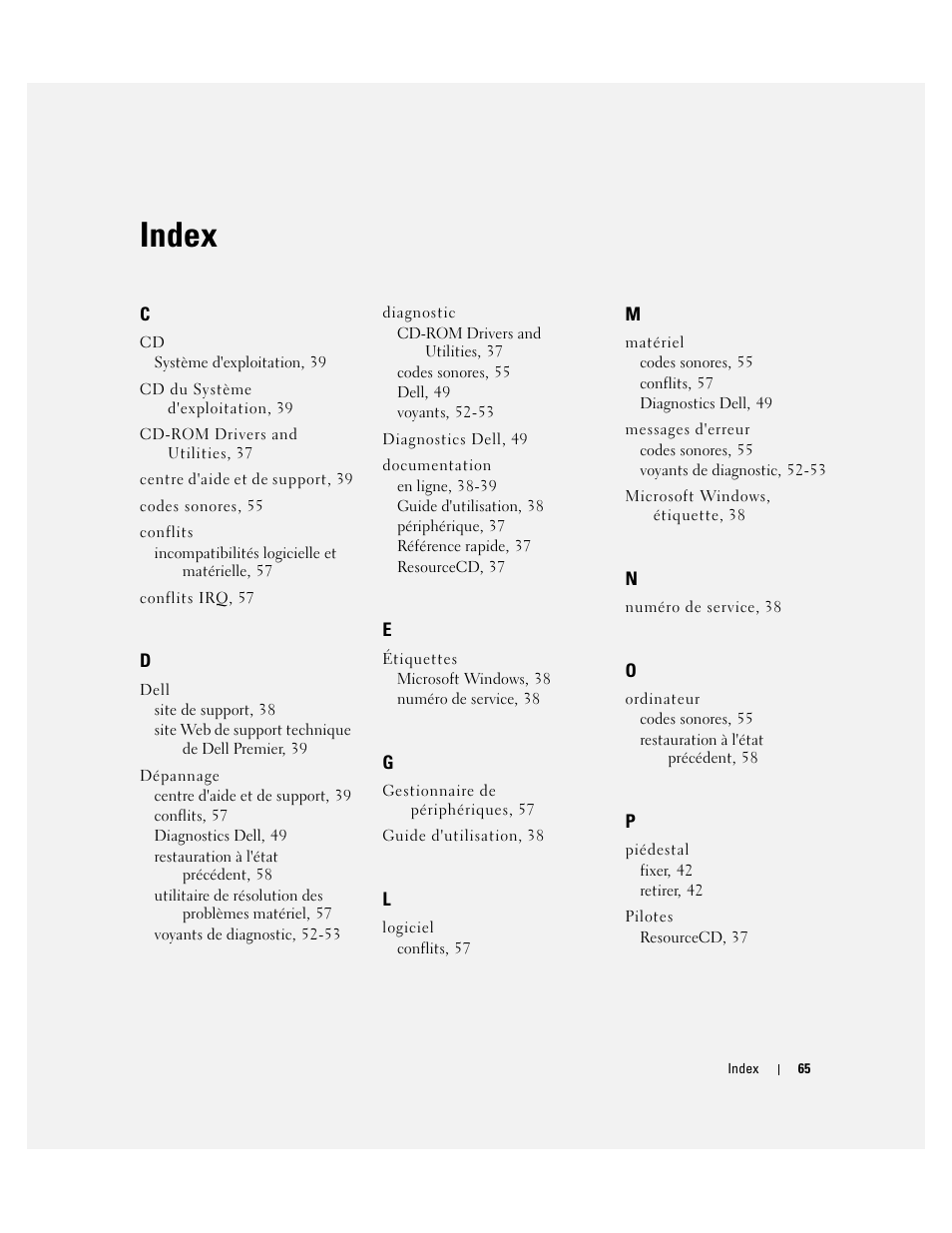 Index | Dell OptiPlex 170L User Manual | Page 65 / 202