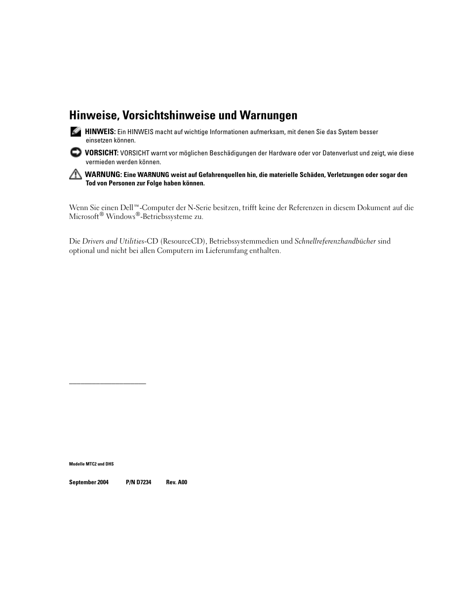 Hinweise, vorsichtshinweise und warnungen | Dell OptiPlex 170L User Manual | Page 68 / 202