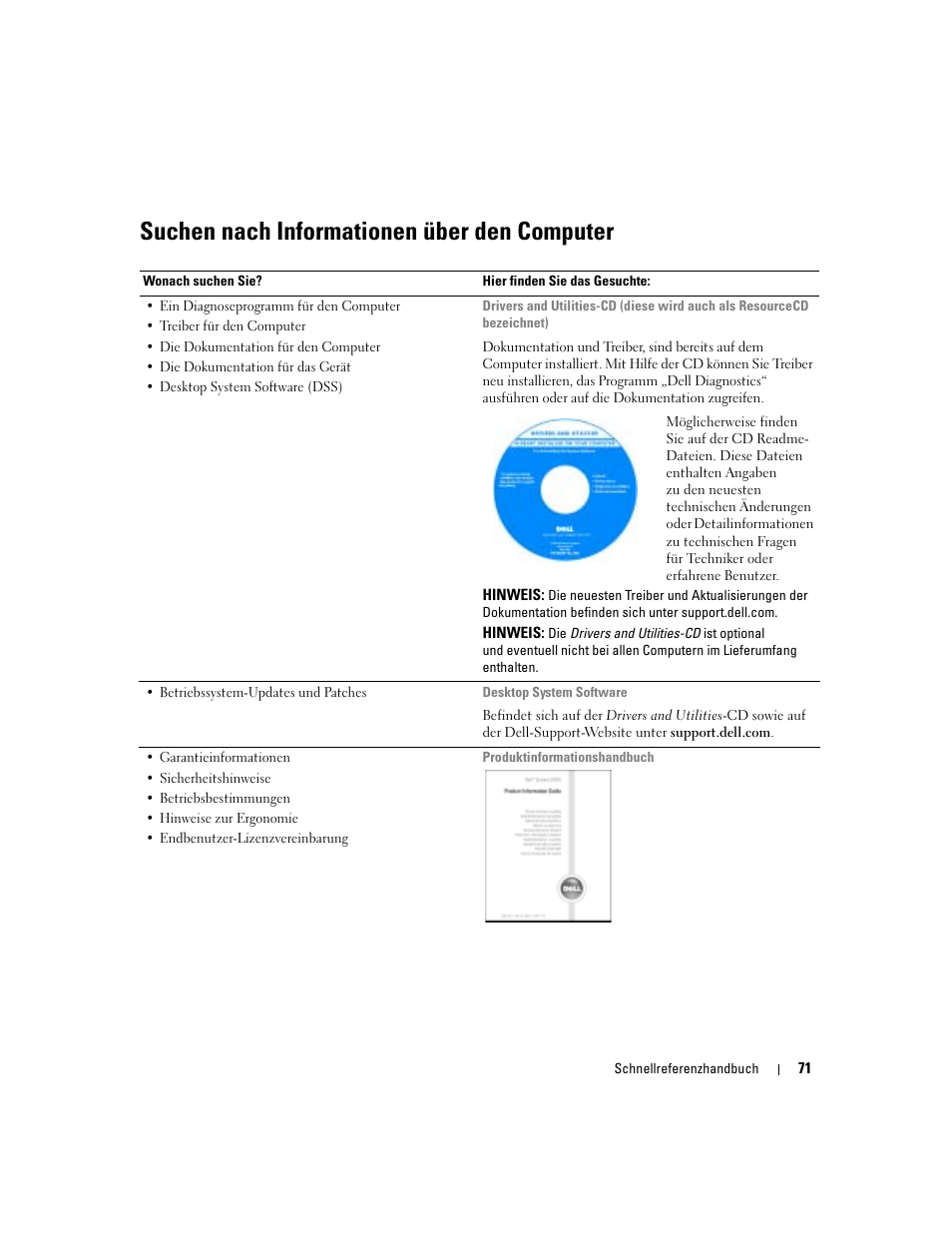 Suchen nach informationen über den computer | Dell OptiPlex 170L User Manual | Page 71 / 202