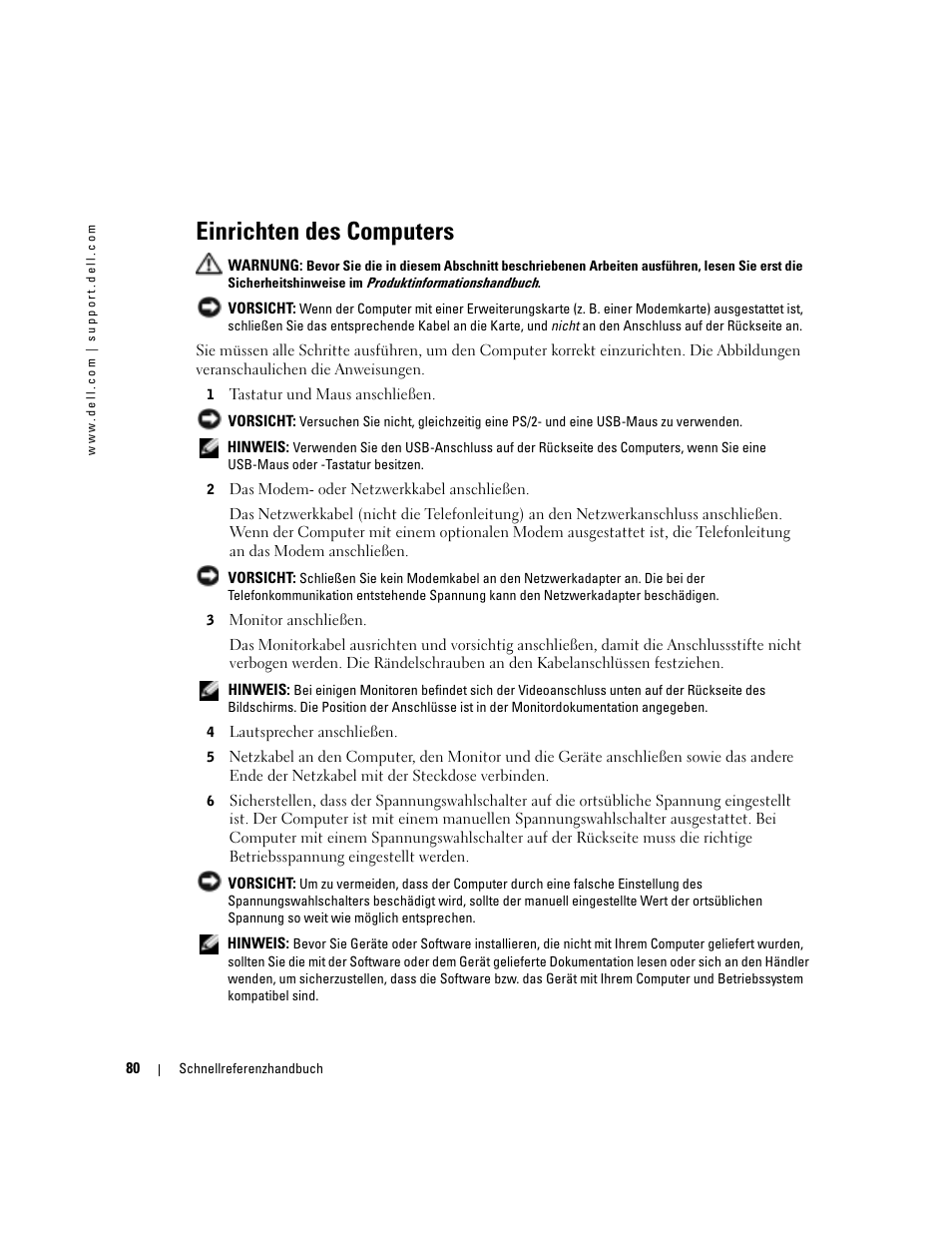 Einrichten des computers | Dell OptiPlex 170L User Manual | Page 80 / 202