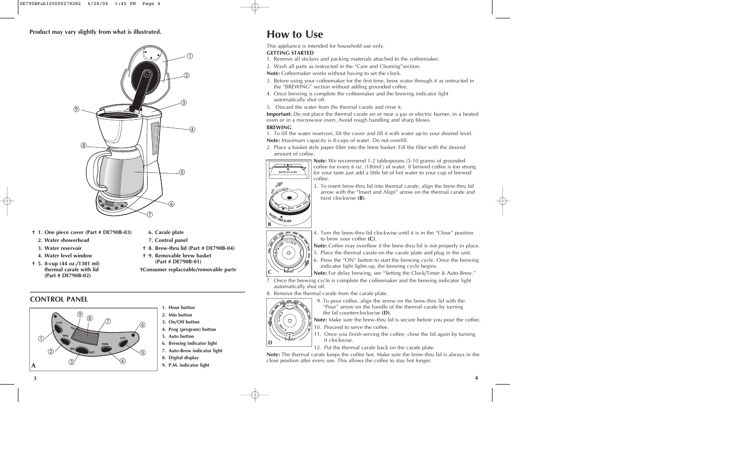 How to use, Control panel | Black & Decker ME DE790B User Manual | Page 3 / 15