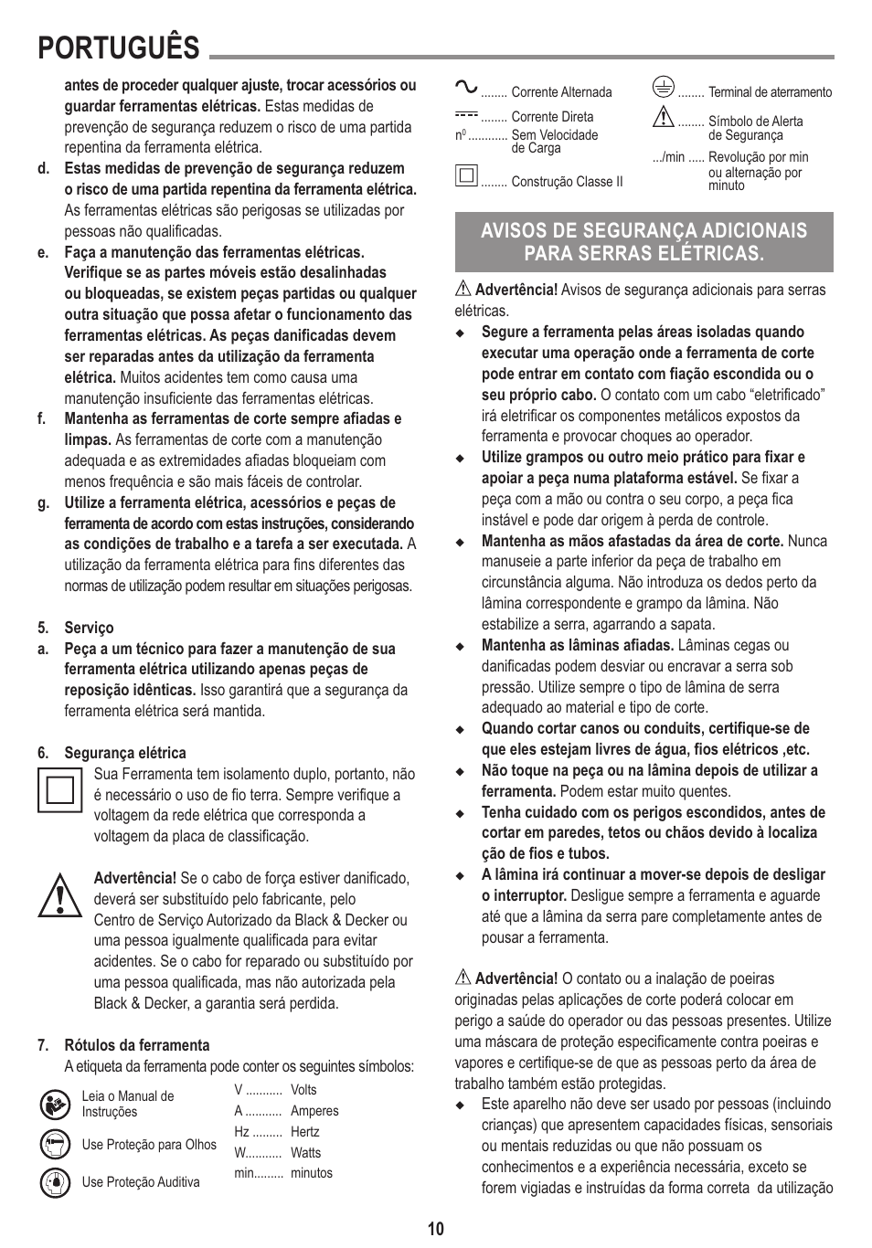 Português | Black & Decker Linea Pro KS650K User Manual | Page 10 / 17