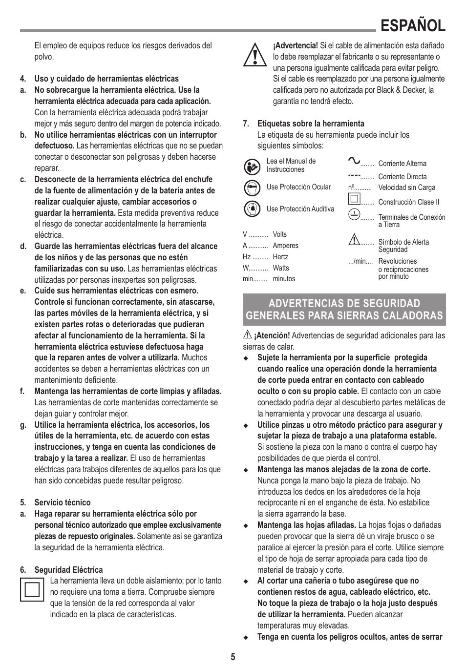Español | Black & Decker Linea Pro KS650K User Manual | Page 5 / 17