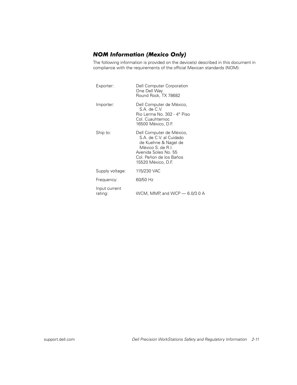 Nom information (mexico only) | Dell Precision 620 User Manual | Page 21 / 112